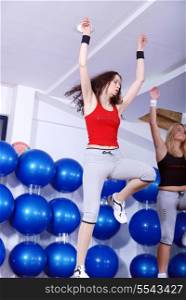 group of young girls stepping in fitness club