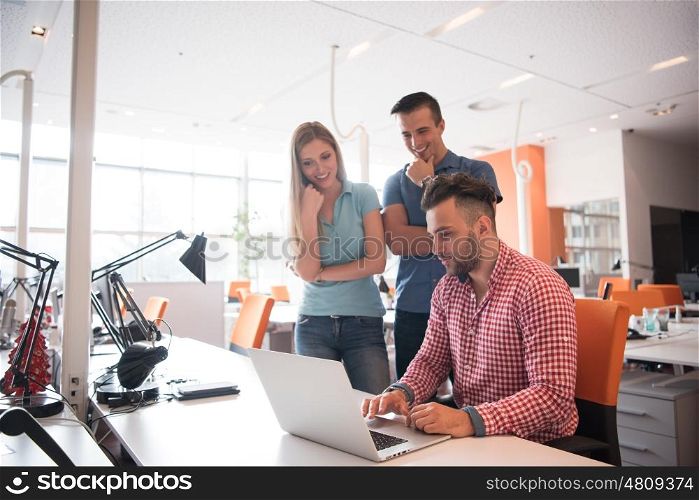 Group of young people employee workers with computer in urban alternative studio - Business concept of human resource and fun on working time - Start up entrepreneurs at office - Bright vintage filter