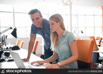 Group of young people employee workers with computer in urban alternative studio - Business concept of human resource and fun on working time - Start up entrepreneurs at office - Bright vintage filter