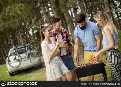 Group of young people enjoying barbecue party in park
