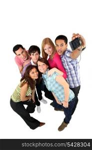 Group of young people photographing