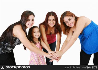 Group of young people with hands together - family concepts