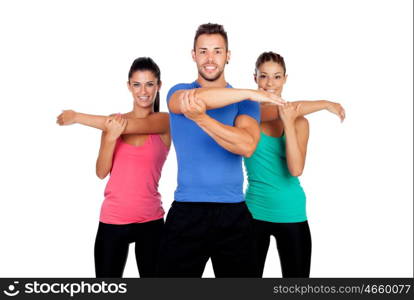 Group of young people with sport clothes isolated on a white background