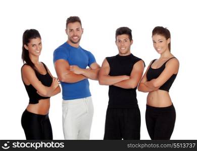 Group of young people with sport clothes isolated on a white background