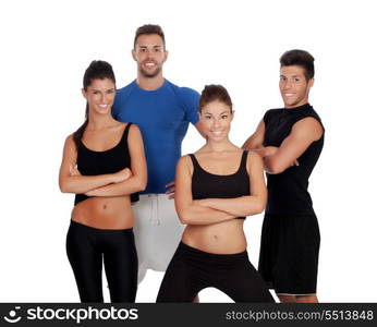 Group of young people with sport clothes isolated on a white background