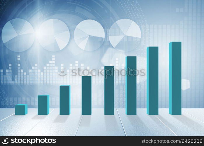 Growing bar charts in economic recovery concept - 3d rendering