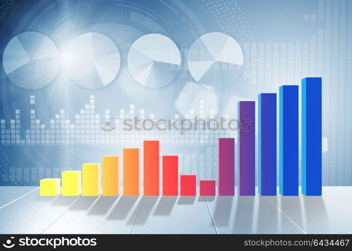 Growing bar charts in economic recovery concept - 3d rendering