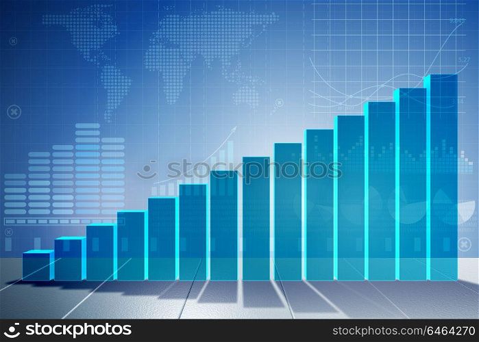 Growing bar charts in economic recovery concept - 3d rendering