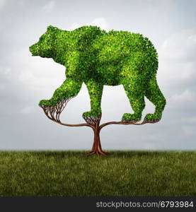 Growing bear market and financial and negative investing failure concept as a tree shaped as a symbol for stock market loss and debt or conservative environmental business investor icon with 3D illustration elements.