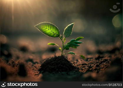 Growing green young plant sprout in stage of nature under sunlight in the morning. Concept of natural tree new life on sustainability and eco-friendliness to wellness design. Finest generative AI.. Growing green young plant sprout stage of nature under sunlight in the morning.