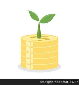 Growing tree on coins. Earnings concept 