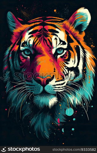 Growling leopard. Abstract, multicolored portrait of a snarling neon leopard on a background. can be used for t-shirt graphics, print. illustration. Generative Ai. 