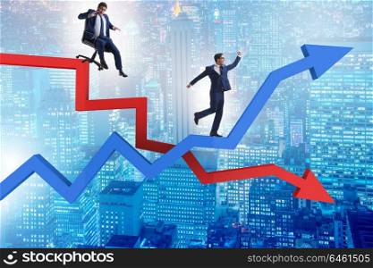 Growth and decline concept with businessmen
