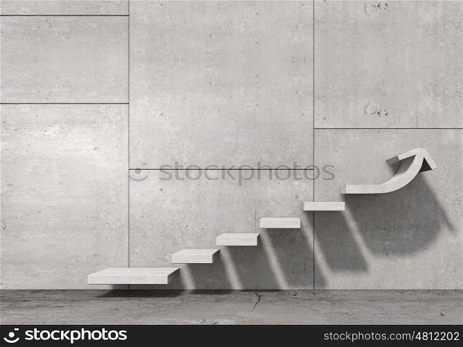 Growth and progress concept. Stone reaching up ladder as growth and progress concept
