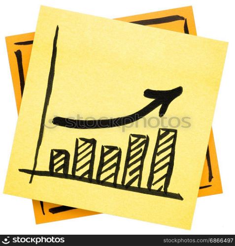 growth concept - doodle graph on an isolated sticky note