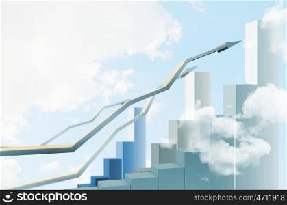 Growth concept image. Abstract image with white arrows going up into sky