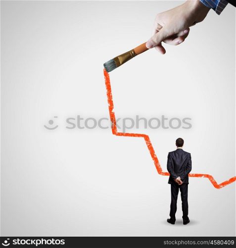 Growth concept. Rear view of businessman looking at increasing graph