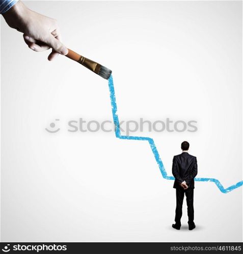 Growth concept. Rear view of businessman looking at increasing graph