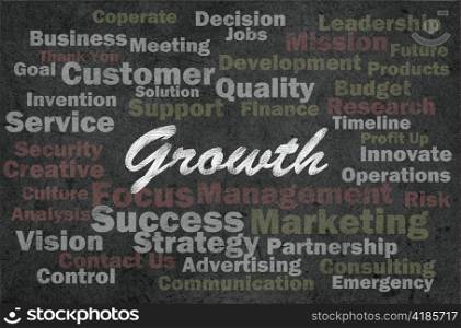 Growth concept with business related words on retro background