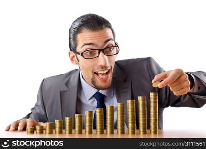 Growth concept with coins and businessman