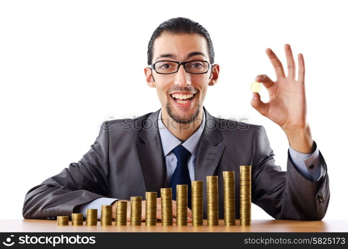 Growth concept with coins and businessman