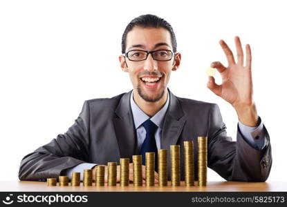 Growth concept with coins and businessman