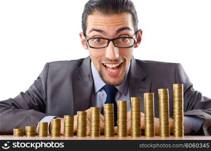 Growth concept with coins and businessman
