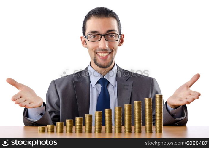 Growth concept with coins and businessman