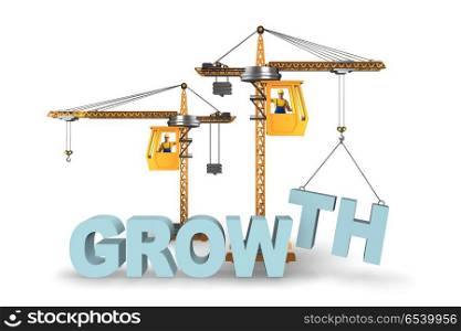 Growth concept with crane lifting letters