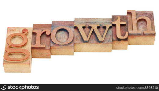 growth isolated word in vintage wood letterpress printing blocks