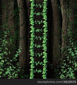 Growth Ladder and a symbol of a new growing steps to success business concept as a group of green vines in a thick forest coming together to form a upward path as an opportunity for freedom and conquering challenges.