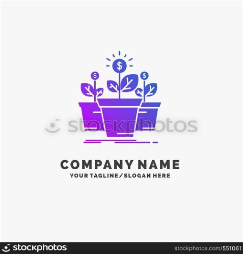growth, money, plant, pot, tree Purple Business Logo Template. Place for Tagline.. Vector EPS10 Abstract Template background