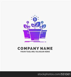 growth, money, plant, pot, tree Purple Business Logo Template. Place for Tagline.. Vector EPS10 Abstract Template background