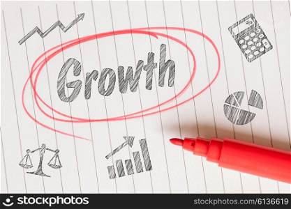 Growth note with sketches on linear paper
