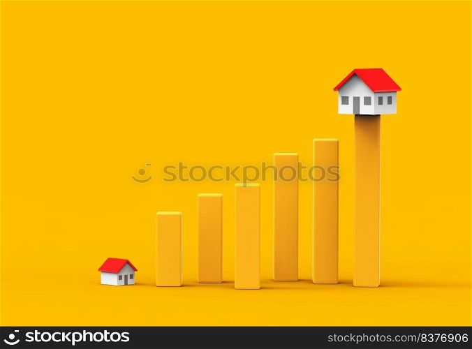 Growth real estate concept. Business graph and home. 3D Illustration. 