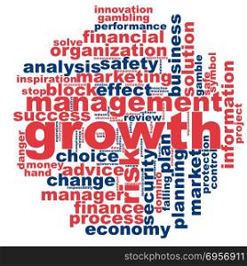 Growth word cloud concept on white background, 3d rendering.. Growth word cloud