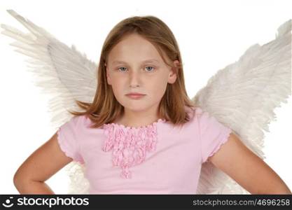 grumpy young girl fairy angel on white
