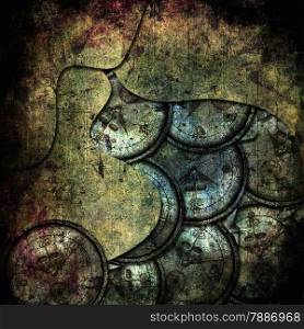 grunge abstract background with antique clocks