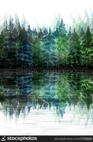 Grunge abstract forest landscape hand drawn illustration.