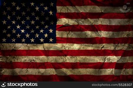 Grunge American flag background with folds and creases