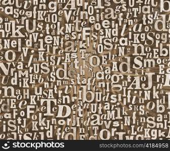 Grunge and gritty background texture made of old printed letters.