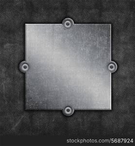 Grunge background with old metal plate and screws