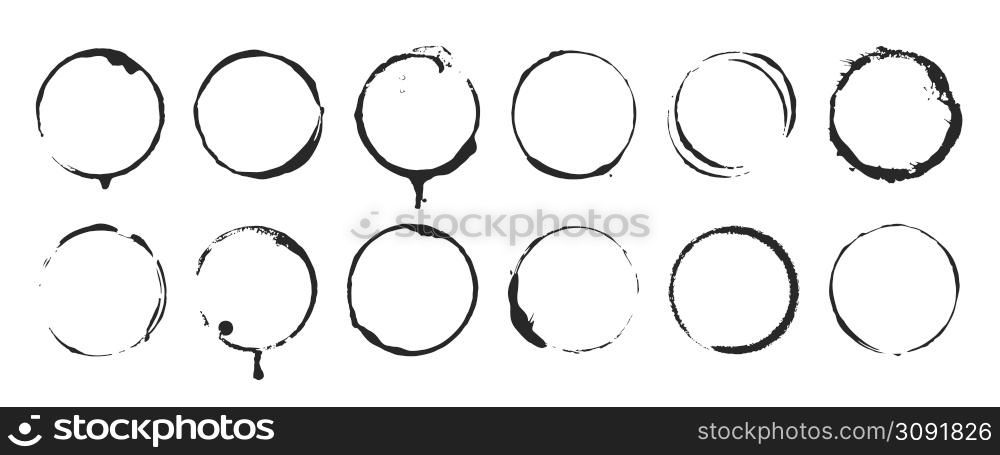 Grunge circle brush ink frames set. Vector illustration eps 10 set. Grunge circle brush ink frames set. Vector eps 10 set