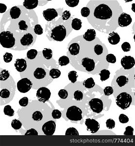 Grunge circles seamless pattern. Hand drawn paint brush. black and silver ink stains wallpaper on white background. Vector illustration. Grunge circles seamless pattern. Hand drawn paint brush.