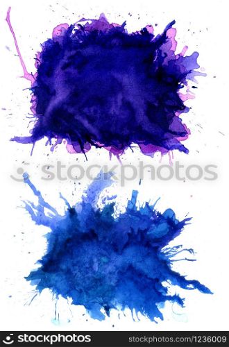 Grunge colorful paint splatters design watercolor illustration.