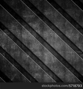Grunge diagonal stripes on a perforated metal background