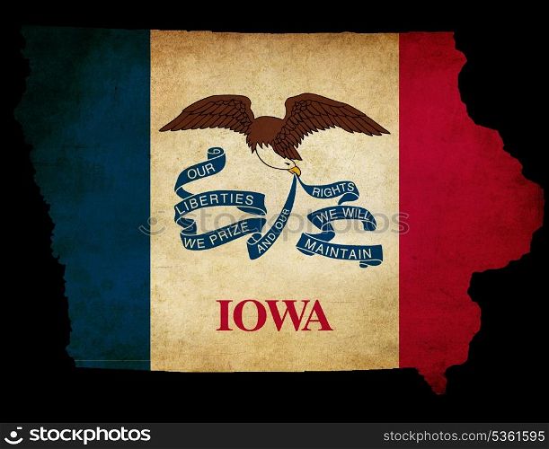 Grunge effect Iowa state map and flag