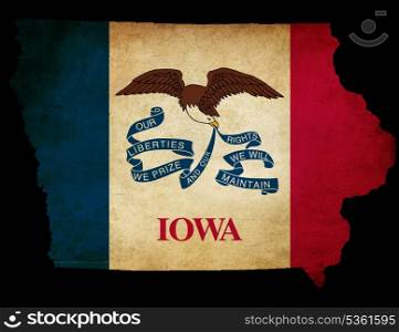 Grunge effect Iowa state map and flag