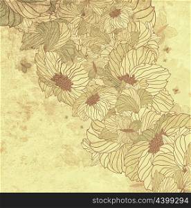 Grunge Floral Background With Butterflies