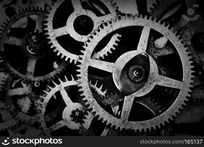 Grunge gear, cog wheels black and white background. Concept of industrial, science, clockwork, technology. . Grunge gear, cog wheels black and white background. Industrial, science